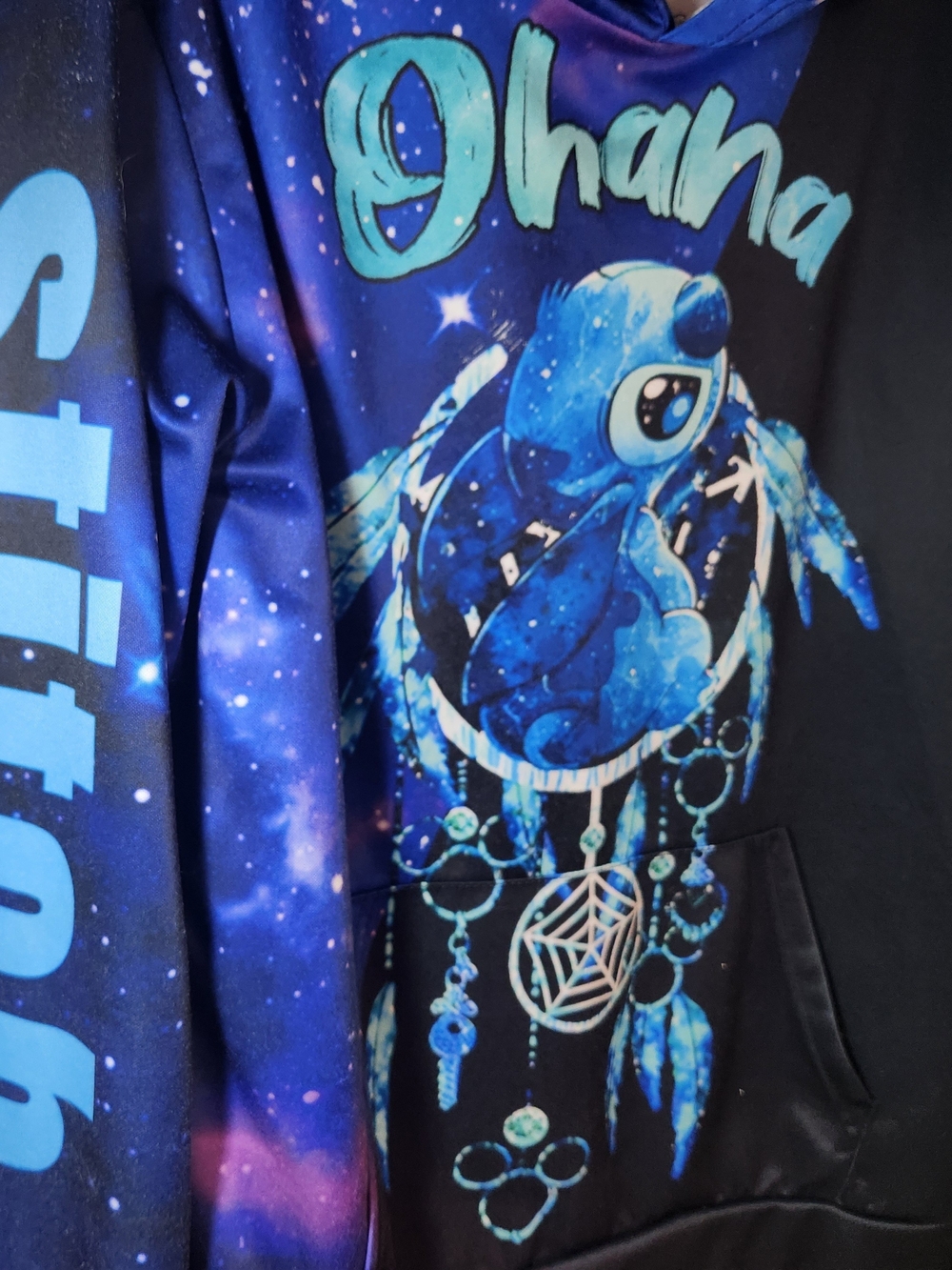 Blue & Black 'Ohana' Stitch Galaxy Hoodie Dream Catcher Disney Sweatshirt Family - Picture 4 of 8